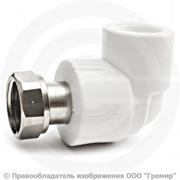 Угольник PP-R белый с накидной гайкой Дн 25-3/4" Pro Aqua