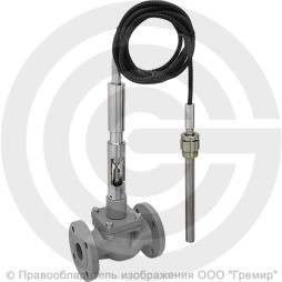 Регулятор температуры прямого действия РТПД чугунный фланцевый Ду-32 Ру-16 Kvy=16 м3/ч с термосистемой ТС-3 Энерготехномаш