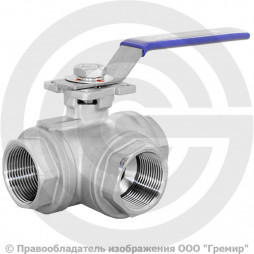 Кран нержавеющий AISI 304 (CF8) трехходовой L-тип Ду-40 (1 1/2") Ру-40 ВР (ВН) муфтовый NK-BTl40/4