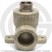 Угольник PP-R комбинированный серый НР (НАР) Дн 25-3/4" с креплением VALFEX Угольник PP-R комбинированный серый НР (НАР) Дн 25-3/4" с креплением VALFEX