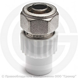 Ниппель PP-R комбинированный белый Дн 20-16 для соединения PPR-PE труб VALFEX