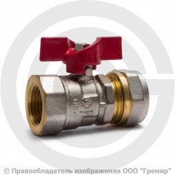 Кран латунный обжимной Дн 20-3/4" Ру-16 ВР-под обжим никель бабочка Aquasfera Euro 1016