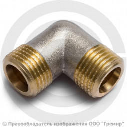 Уголок (угольник) латунный НР (НАР) Ду-25 (1") никель Aquasfera