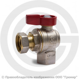 Кран латунный угловой Ду-15 (1/2") Ру-16 ВР-Накидная гайка никель полнопроходной флажок Giacomini R781