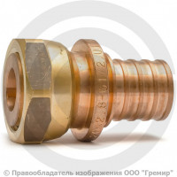 Соединитель бронзовый для PE-X труб Дн 16-1/2" под плоское уплотнение с накидной гайкой RAUTITAN RX+ Rehau Соединитель бронзовый для PE-X труб Дн 16-1/2" под плоское уплотнение с накидной гайкой RAUTITAN RX+ Rehau