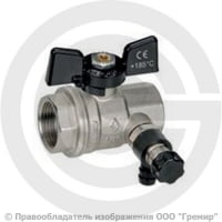 Кран латунный со сливным клапаном Ду-32 (1 1/4") Ру-25 ВР (ВН) никель бабочка Bugatti серия 332 Кран латунный со сливным клапаном Ду-32 (1 1/4") Ру-25 ВР (ВН) никель бабочка Bugatti серия 332