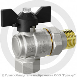 Кран латунный угловой Ду-15 (1/2") Ру-40 ВР-"Американка" никель рычаг черный LD Pride 47.207.15