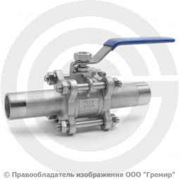 Кран нержавеющий AISI 304 (CF8) трехсоставной под приварку Ду-10 (3/8") Ру-64 NK-BE10/4