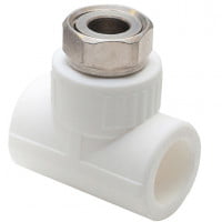 Тройник PP-R комбинированный белый с накидной гайкой Дн 20-1/2" VALFEX Тройник PP-R комбинированный белый с накидной гайкой Дн 20-1/2" VALFEX