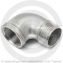 Отвод резьбовой (угольник) нержавеющий AISI 304 НР-ВР (НАР-ВН) Ду-15 (1/2")