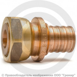 Соединитель бронзовый для PE-X труб Дн 40-1 1/2" под плоское уплотнение с накидной гайкой RAUTITAN RX+ Rehau