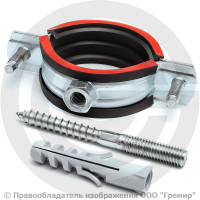 Хомут крепежный оцинкованный с резиновой прокладкой Ду-80 (Дн 87-94) (3") М8 в/к винт-шуруп, дюбель Хомут крепежный оцинкованный с резиновой прокладкой Ду-80 (Дн 87-94) (3") М8 в/к винт-шуруп, дюбель