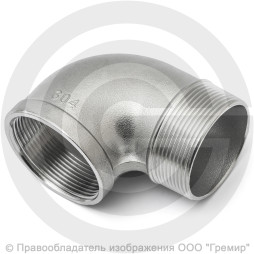 Отвод резьбовой (угольник) нержавеющий AISI 304 НР-ВР (НАР-ВН) Ду-40 (1 1/2")