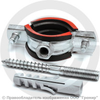 Хомут крепежный оцинкованный с резиновой прокладкой Ду-25 (Дн 31-36) (1") ±2мм М8 в/к винт-шуруп, дюбель Хомут крепежный оцинкованный с резиновой прокладкой Ду-25 (Дн 31-36) (1") ±2мм М8 в/к винт-шуруп, дюбель