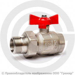 Кран латунный Ду-20 (3/4") Ру-40 ВР-"Американка" никель бабочка ГАЛЛОП Крепыш 332