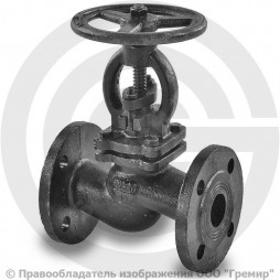 Клапан запорный чугунный фланцевый Ду-50 Ру-25 (Т<200°С) 15кч16нж Китай