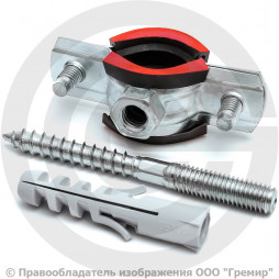 Хомут крепежный оцинкованный с резиновой прокладкой Ду-15 (Дн 20-24) (1/2") М8 в/к винт-шуруп, дюбель
