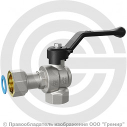 Кран латунный угловой Ду-15 (1/2") Ру-40 ВР-Накидная гайка никель рычаг черный LD Pride 47.247.15