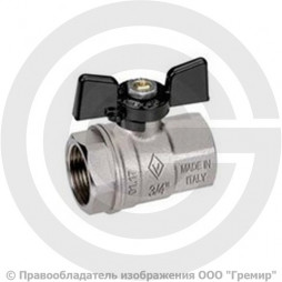 Кран латунный Ду-20 (3/4") Ру-30 ВР (ВН) никель бабочка Bugatti серия 912