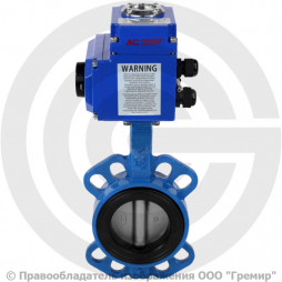 Затвор дисковый поворотный межфланцевый Ду-125 Ру-16 EPDM с нержавеющим диском Benarmo с электроприводом Q-120 230В