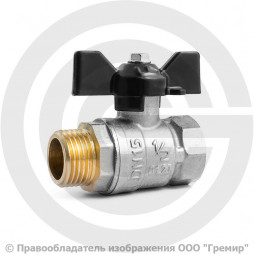 Кран латунный Ду-15 (1/2") Ру-40 ВР-НР (ВН-НАР) никель бабочка LD Pride 47.15.В-Н.Б.