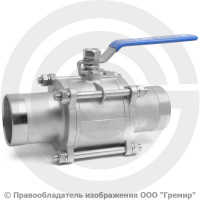 Кран нержавеющий AISI 316 (CF8M) трехсоставной под приварку Ду-80 (3") Ру-25 NK-BE80/6