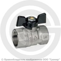 Кран латунный Ду-15 (1/2") Ру-40 ВР (ВН) никель бабочка Bugatti серия 602