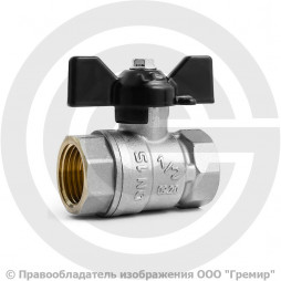 Кран латунный Ду-15 (1/2") Ру-40 ВР (ВН) муфтовый никель бабочка LD Pride 47.15.В-В.Б.