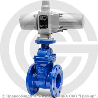 Задвижка чугунная фланцевая Ду-100 Ру-16 (Т<150°С) 30ч939р SL12 ЛМЗ с электроприводом ГЗ-А.70/24 (380 В)