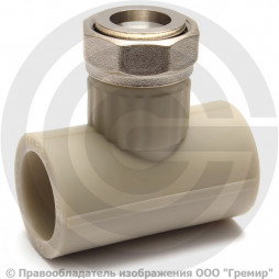Тройник PP-R серый с накидной гайкой Дн 32-1 1/4" Pro Aqua