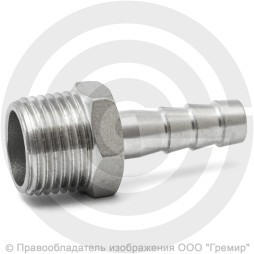 Штуцер под шланг "елочка" нержавеющий AISI 304 Ду 20-15мм (3/4"-15мм)