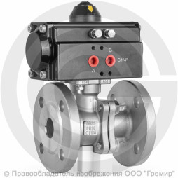 Кран нержавеющий AISI 316 (CF8M) двухсоставной фланцевый Ду-65 Ру-16 с пневмоприводом двойного действия RPA-90-D Helver BV-22F