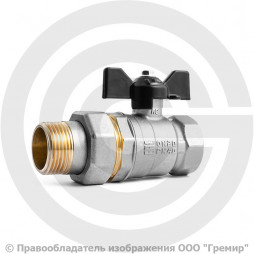 Кран латунный Ду-20 (3/4") Ру-40 ВР-"Американка" никель бабочка LD Pride 47.20.В-ГШ.Б