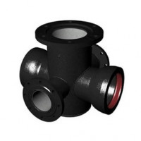 Крест с пожарной подставкой раструб-фланец ППКРФ ВЧШГ с ЦПП Ду 100-100 Крест с пожарной подставкой раструб-фланец ППКРФ ВЧШГ с ЦПП Ду 100-100