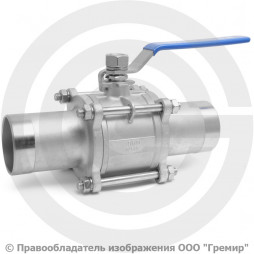 Кран нержавеющий AISI 316 (CF8M) под приварку (удл. патрубки) Ду-65 (2 1/2") Ру-40 ABRA BV61L-Q61F-1000-3L