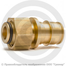 Соединитель латунный для PE-X труб Дн 25-3/4" под евроконус с накидной гайкой РОС