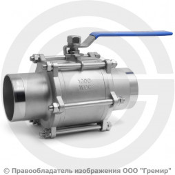 Кран нержавеющий AISI 316 (CF8M) под приварку (удл. патрубки) Ду-100 (4") Ру-40 ABRA BV61L-Q61F-1000-3L