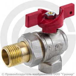 Кран латунный угловой Ду-15 (1/2") Ру-40 ВР-"Американка" никель полнопроходной бабочка Aquasfera Euro 1011