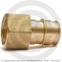 Соединитель латунный для PE-X труб Дн 16-1/2" под плоское уплотнение с накидной гайкой с прокладкой РОС