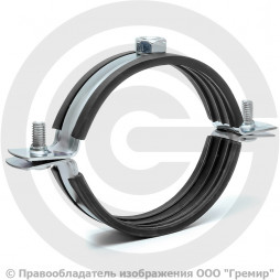 Хомут крепежный оцинкованный с резиновой прокладкой Ду-65 (Дн 74-80) (2 1/2") М12 б/к