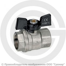 Кран латунный Ду-15 (1/2") Ру-64 ВР (ВН) никель полнопроходной бабочка Bugatti серия 302