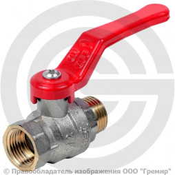 Кран латунный Ду-32 (1 1/4") Ру-40 ВР-НР (ВН-НАР) никель полнопроходной рычаг красный Dist Эксперт