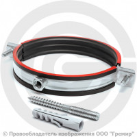 Хомут крепежный оцинкованный с резиновой прокладкой Ду-125 (Дн 135-143) ±2мм М10 в/к винт-шуруп, дюбель Хомут крепежный оцинкованный с резиновой прокладкой Ду-125 (Дн 135-143) ±2мм М10 в/к винт-шуруп, дюбель