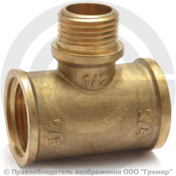 Тройник латунный переходной ВР-НР-ВР (ВН-НАР-ВН) Ду 20-15-15 (3/4"-1/2"-1/2") VALFEX