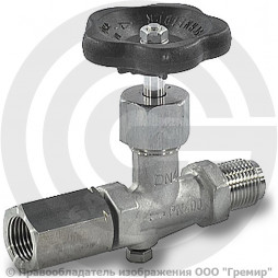 Клапан запорный игольчатый нержавеющий Ду-15 (1/2") Ру-400 ВР-НР (ВН-НАР) G1/2" без фланца с маховиком Wika