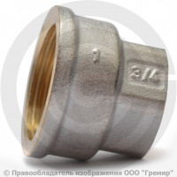 Муфта латунная переходная ВР (ВН) Ду 50-32 (2"- 1 1/4") никель Aquasfera