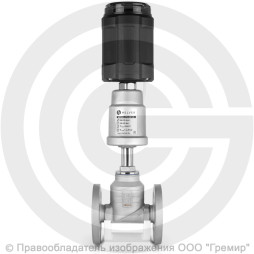 Клапан запорно-регулирующий нержавеющий фланцевый Ду-65 Ру-16 Kvs=70м3/ч с нержавеющим пневмоприводом 100мм и позиционером PV-F Helver