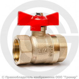 Кран латунный Ду-15 (1/2") Ру-40 ВР (ВН) муфтовый никель бабочка ГАЛЛОП Стандарт 230