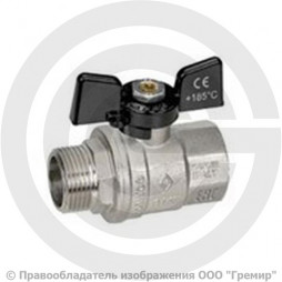 Кран латунный Ду-20 (3/4") Ру-40 ВР-НР (ВН-НАР) никель полнопроходной бабочка Bugatti серия 307