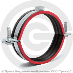 Хомут крепежный оцинкованный с резиновой прокладкой Ду-65 (Дн 75-80) (2 1/2") М8 б/к